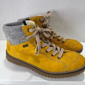 Rieker Mustard High-Tops with Gray Knit Cuff